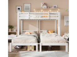 Beliche Triplo - 3 x 90 x 200 cm - com Escada Lateral para Crianças e Adolescentes - Madeira - Branco