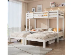 Beliche Triplo - 3 x 90 x 200 cm - com Escada Lateral para Crianças e Adolescentes - Madeira - Branco