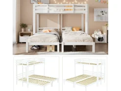 Beliche Triplo - 3 x 90 x 200 cm - com Escada Lateral para Crianças e Adolescentes - Madeira - Branco