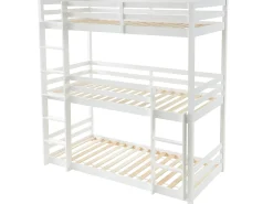 Beliche triplo 3 x 90 x 200 cm madeira de pinho branco com colchão - VAGAR