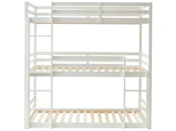 Beliche triplo 3 x 90 x 200 cm madeira de pinho branco com colchão - VAGAR