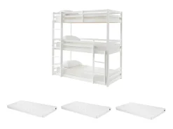 Beliche triplo 3 x 90 x 200 cm madeira de pinho branco com colchão - VAGAR