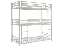 Beliche triplo 3 x 90 x 190 cm em metal branco + colchão - ELOUAN III