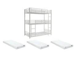 Beliche triplo 3 x 90 x 190 cm em metal branco + colchão - ELOUAN III