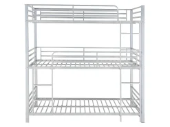 Beliche triplo 3 x 90 x 190 cm em metal prateado + colchão - ELOUAN III