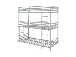 Beliche triplo 3 x 90 x 190 cm em metal prateado + colchão - ELOUAN III