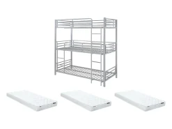 Beliche triplo 3 x 90 x 190 cm em metal prateado + colchão - ELOUAN III