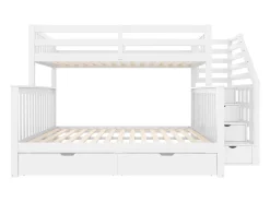 Beliche 90x200 + 140x200 cm - com 2 gavetas - escada com armazenamento e barras de segurança - Branco (colchão não incluído)