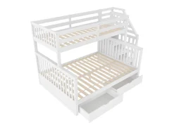Beliche 90x200 + 140x200 cm - com 2 gavetas - escada com armazenamento e barras de segurança - Branco (colchão não incluído)