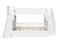 Beliche 90x200 + 140x200 cm - madeira maciça - com escorrega, prateleira e cama de gavetão 90x190 cm - Branco