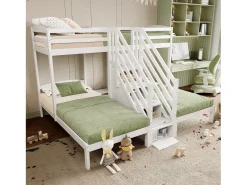 Beliche 90x200 cm - 3 lugares - escada com armazenamento - com 4 gavetas - com grade de proteção - branco