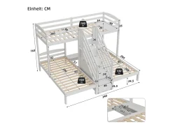 Beliche 90x200 cm - 3 lugares - escada com armazenamento - com 4 gavetas - com grade de proteção - branco