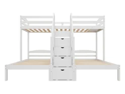 Beliche 90x200 cm - 3 lugares - escada com armazenamento - com 4 gavetas - com grade de proteção - branco
