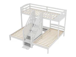 Beliche 90x200 cm - 3 lugares - escada com armazenamento - com 4 gavetas - com grade de proteção - branco