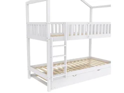 Beliche 90x200 cm com cama de gavetão - madeira maciça de pinho - Branco