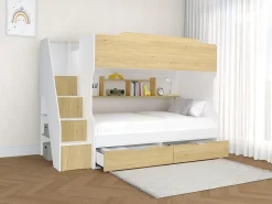 Beliche 90x190 cm com espaço de arrumação branco e natural - YALOVA