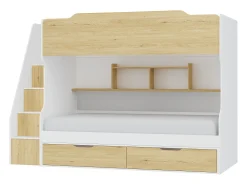 Beliche 90x190 cm com espaço de arrumação branco e natural - YALOVA