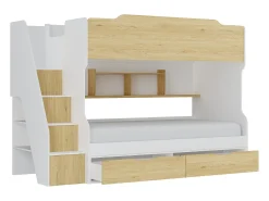Beliche 90x190 cm com espaço de arrumação branco e natural - YALOVA