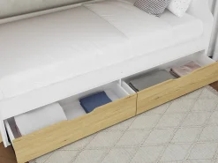 Beliche 90x190 cm com espaço de arrumação branco e natural - YALOVA