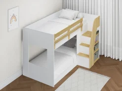 Beliche 90x190 cm com espaço de arrumação branco e natural - NAROJAS