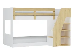 Beliche 90x190 cm com espaço de arrumação branco e natural - NAROJAS