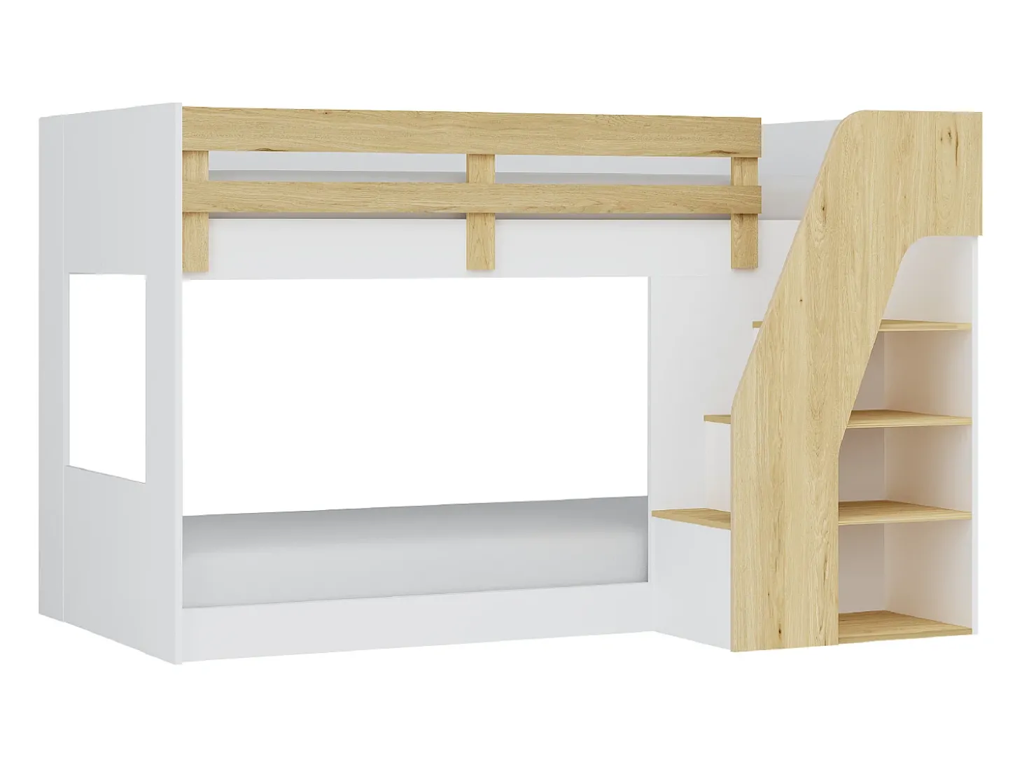 Beliche 90x190 cm com espaço de arrumação branco e natural - NAROJAS
