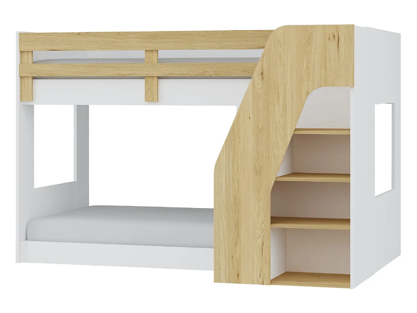 Beliche 90x190 cm com espaço de arrumação branco e natural - NAROJAS