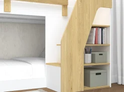 Beliche 90x190 cm com espaço de arrumação branco e natural - NAROJAS