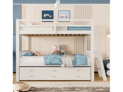 Beliche 90x200cm - com bicama e 3 gavetas - em madeira maciça de pinho e MDF - Branco