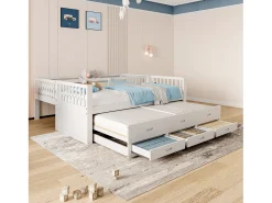 Beliche 90x200cm - com bicama e 3 gavetas - em madeira maciça de pinho e MDF - Branco