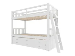 Beliche 90x200cm - com bicama e 3 gavetas - em madeira maciça de pinho e MDF - Branco