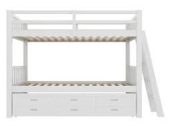 Beliche 90x200cm - com bicama e 3 gavetas - em madeira maciça de pinho e MDF - Branco
