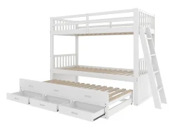 Beliche 90x200cm - com bicama e 3 gavetas - em madeira maciça de pinho e MDF - Branco