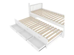 Beliche 90x200cm - com bicama e 3 gavetas - em madeira maciça de pinho e MDF - Branco