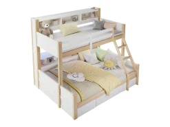 Beliche 90x200cm + 140x200cm - com escada e grade de segurança - 1 gaveta - iluminação LED - natural (colchão não incluído)