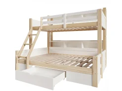Beliche 90x200cm + 140x200cm - com escada e grade de segurança - 1 gaveta - iluminação LED - natural (colchão não incluído)