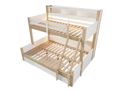 Beliche 90x200cm + 140x200cm - com escada e grade de segurança - 1 gaveta - iluminação LED - natural (colchão não incluído)