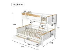 Beliche 90x200cm e 140x200cm - com escada, prateleiras e 2 gavetas - madeira de pinho e MDF - Branco