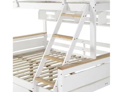 Beliche 90x200cm e 140x200cm - com escada, prateleiras e 2 gavetas - madeira de pinho e MDF - Branco