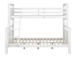 Beliche 90/140x200cm em madeira de pinho - com barreiras e escada - Branco