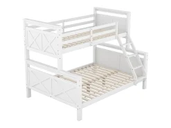 Beliche 90/140x200cm em madeira de pinho - com barreiras e escada - Branco