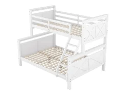 Beliche 90/140x200cm em madeira de pinho - com barreiras e escada - Branco