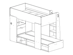 Beliche 2x90x190 cm com secretária e espaços de arrumação natural e branco - LOMIDEN