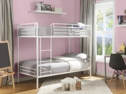 Beliche 2x90x190 cm em metal branco com estrados e colchões - DOUTIS II