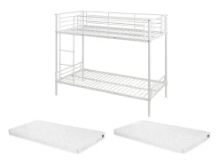 Beliche 2x90x190 cm em metal branco com estrados e colchões - DOUTIS II