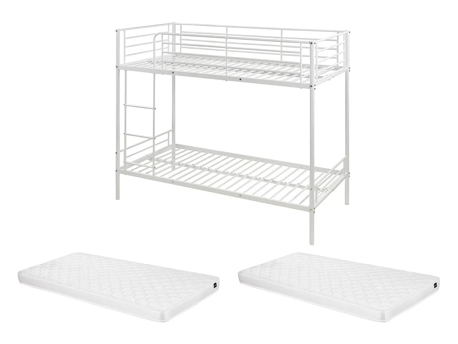 Beliche 2x90x190 cm em metal branco com estrados e colchões - DOUTIS II