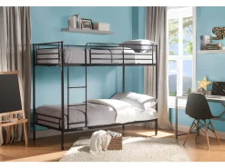 Beliche 2x90x190 cm em metal preto com estrados e colchões - DOUTIS II