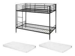 Beliche 2x90x190 cm em metal preto com estrados e colchões - DOUTIS II