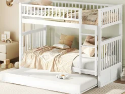 Beliche 2x90x200cm com cama de gavetão 90x190cm - com guarda-corpos e escada - Branco
