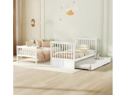 Beliche 2x90x200cm com cama de gavetão 90x190cm - com guarda-corpos e escada - Branco